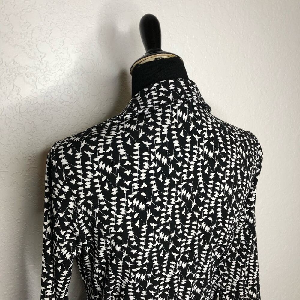 Brooks Brothers black white bird print faux wrap midi dress size Small - Picture 13 of 16